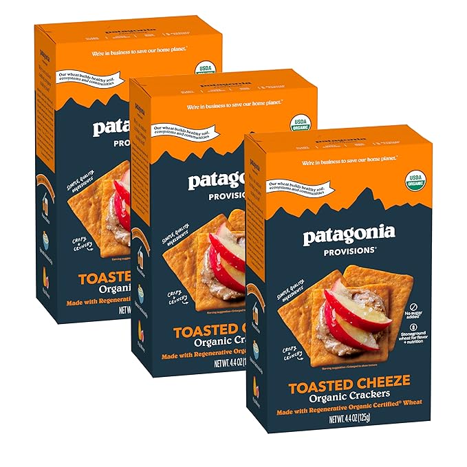 Patagonia Provisions Organic Toasted Cheeze Crackers (3 Pack) – 3g Plant Protein Per Serving – Made