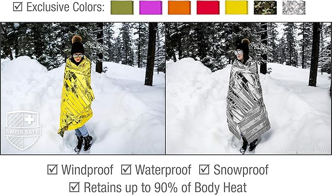 Swiss Safe 4 Pack Mylar Emergency Blankets for Survival - Compact & Insulated for Cold Weather