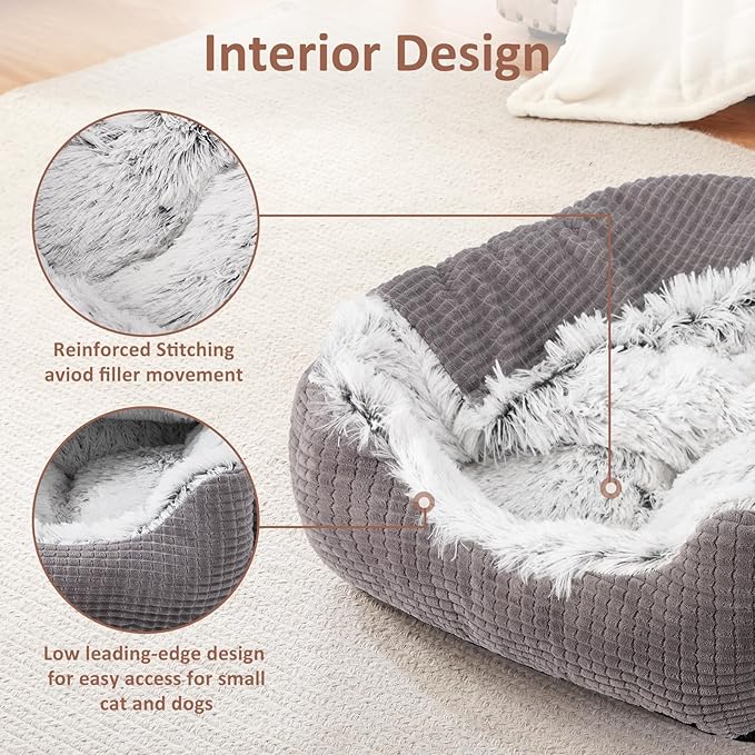 MIXJOY Dog Beds for Large Medium Small Dogs, Rectangle Cave Hooded Blanket Puppy Bed, Luxury