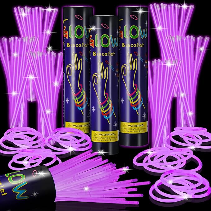 Hanaive 300 Pcs Glow Sticks Bulk 8 Inch Glow in The Dark Party Favors Neon Bracelets and Necklaces