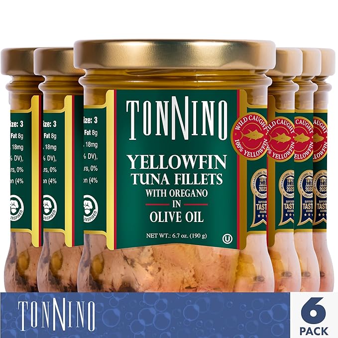 Tonnino Yellowfin Tuna Fish ??Oregano in Olive Oil ??Pack of 6 ??Alternative to Salmon ??Protein