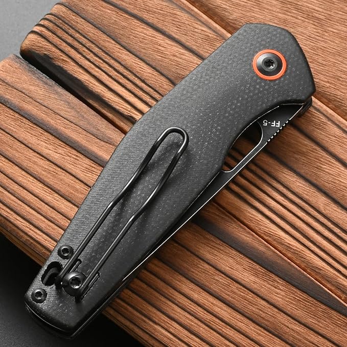 FF5 Folding Pocket Knife,DC53 Steel Blade Micarta Handle with Pocket Clip for Outdoor Camping