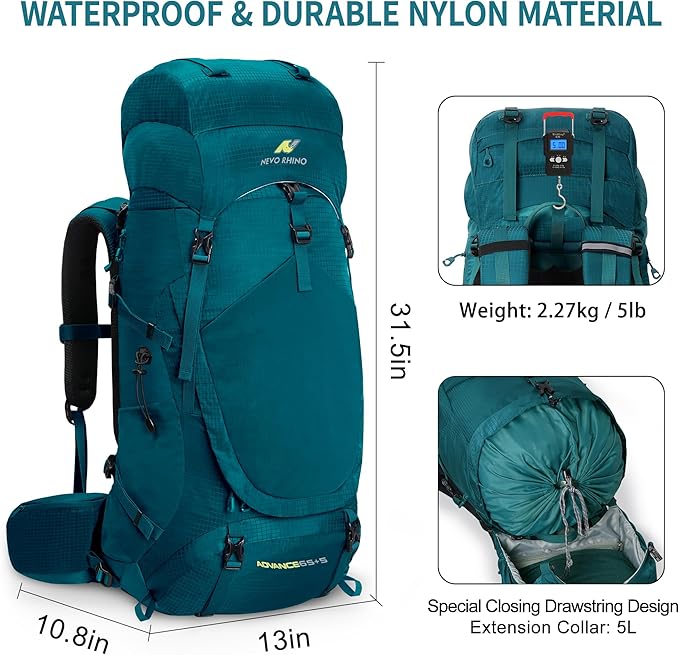 N NEVO RHINO Internal Frame Hiking Backpack 50/60/65/70/80L, Mountain Climbing Camping Backpack
