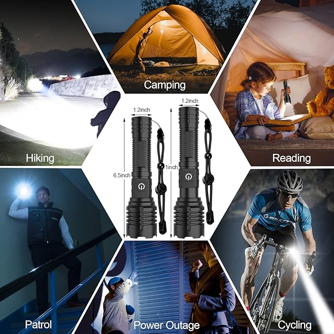 Flashlights High Lumens Rechargeable (Battery Included), XHP70.2 Super Bright LED Flashlight with