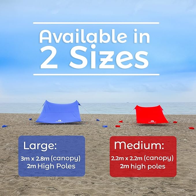 Red Suricata Family Beach Tent & Canopy, UPF50 Sun Shade, 4 Aluminum Poles, Sand Shovel, Medium