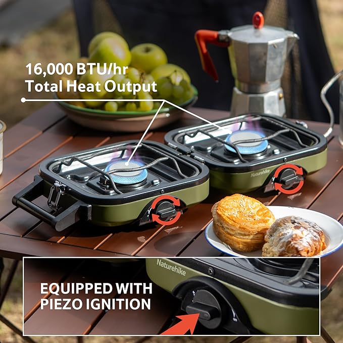 Naturehike 2 Burner Folding Camping Stove, Portable Propane Gas Stove with Carry Bag, 16000 BTU