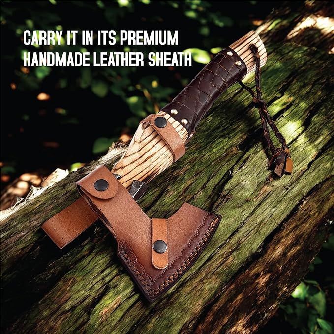 Viking Axe Ashwood Handle Handmade Carbon Steel Blade, Outdoor Camping Hunting, Norse Hatchets