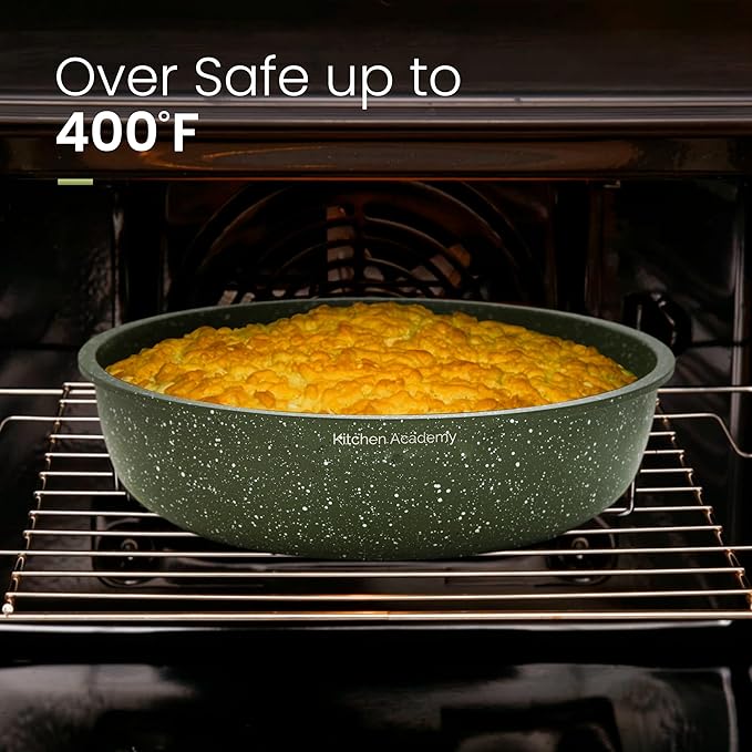 Kitchen Academy Removable Handle Pots and Pans Set - 10 Pieces Green Cookware Set with Removable