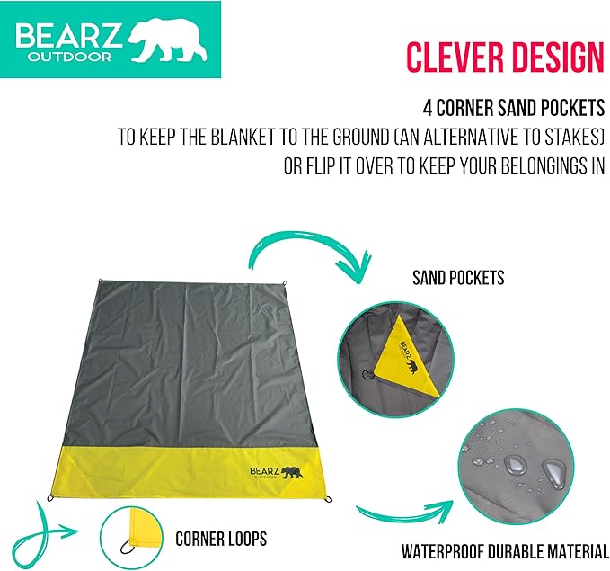 Pocket Blanket - Beach Blanket Waterproof Sandproof, Picnic Blankets Waterproof Foldable