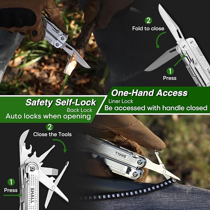 SHALL Multi Tool, 18-in-1 Multitool Pliers, Stainless Steel Multi-tool Pocket Knife w/Screwdriver