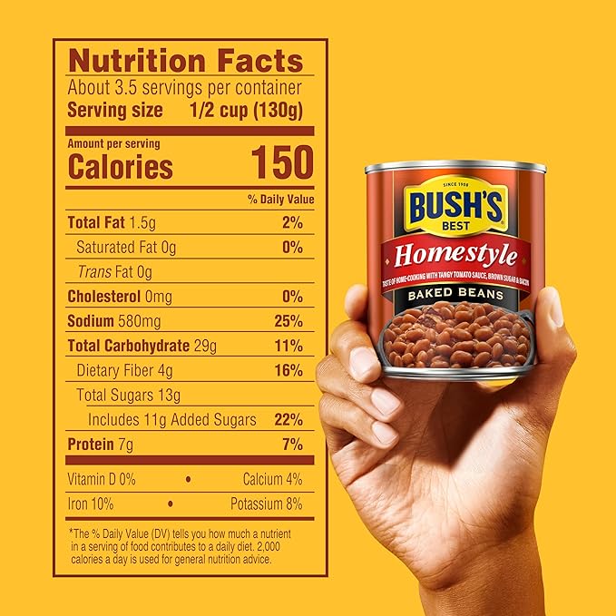 BUSH'S BEST 16 oz Canned Homestyle Baked Beans, Source of Plant Based Protein and Fiber, Low Fat