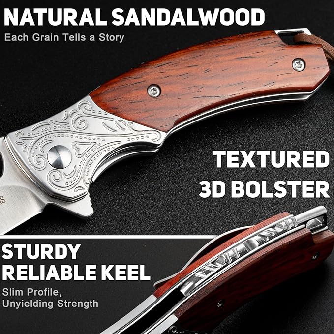 NedFoss Heron Pocket Knife for Men, 2.8" 14C28N Steel EDC Knife with Premium Sandalwood Handle
