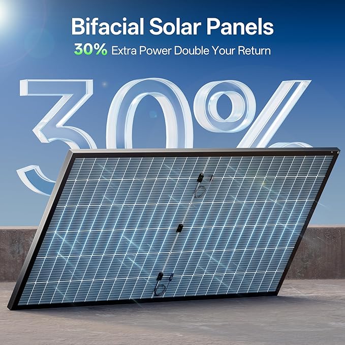 JJN 550 Watt Bifacial Solar Panels 2PCS,12/24/48 Volt Solar Panel,Monocrystalline 1100 Watt for