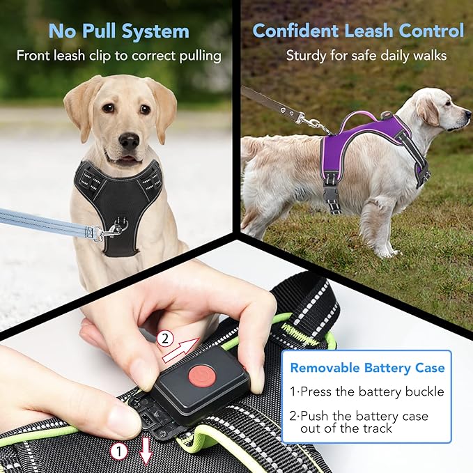 Light Up Dog Harness, No Pull LED Dog Harness with Handle, Rechargeable Lighted Safety Vest for