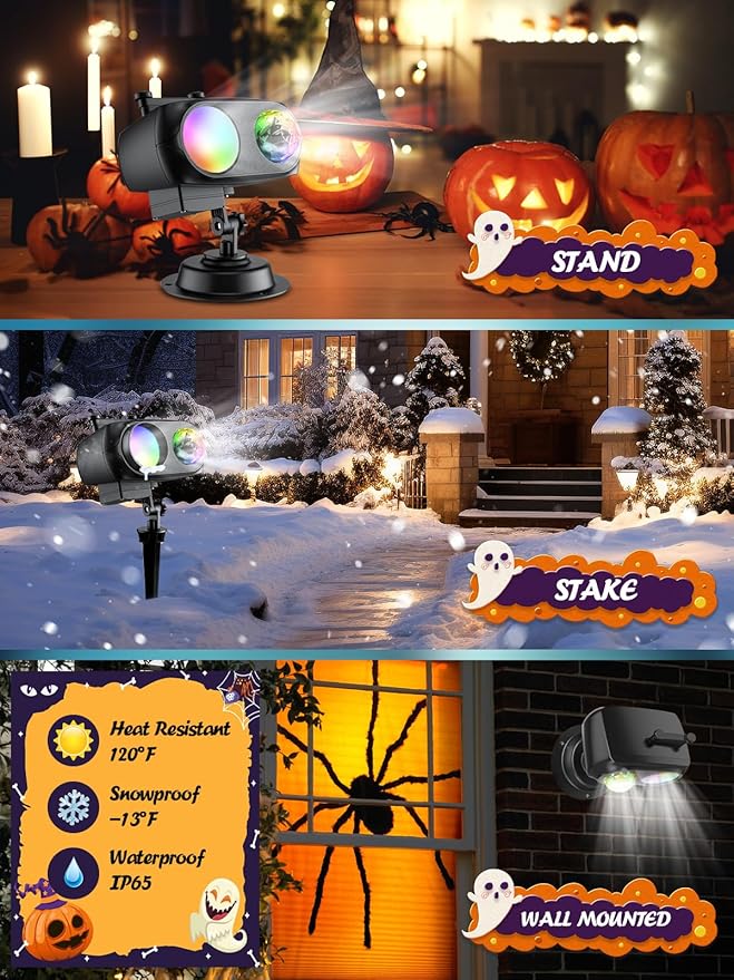 8-Pattern Halloween Projector Lights Outdoor, Anysun Brighter 160 HD Patterns Halloween Decor