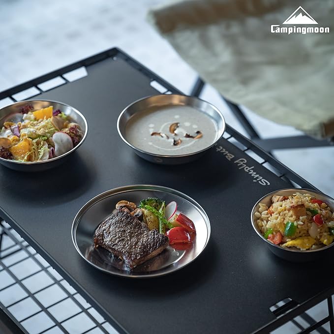 CAMPINGMOON Camping Mess Kit 4 Pack Tableware with Plates Bowls Dishes Stainless Steel Dishwasher