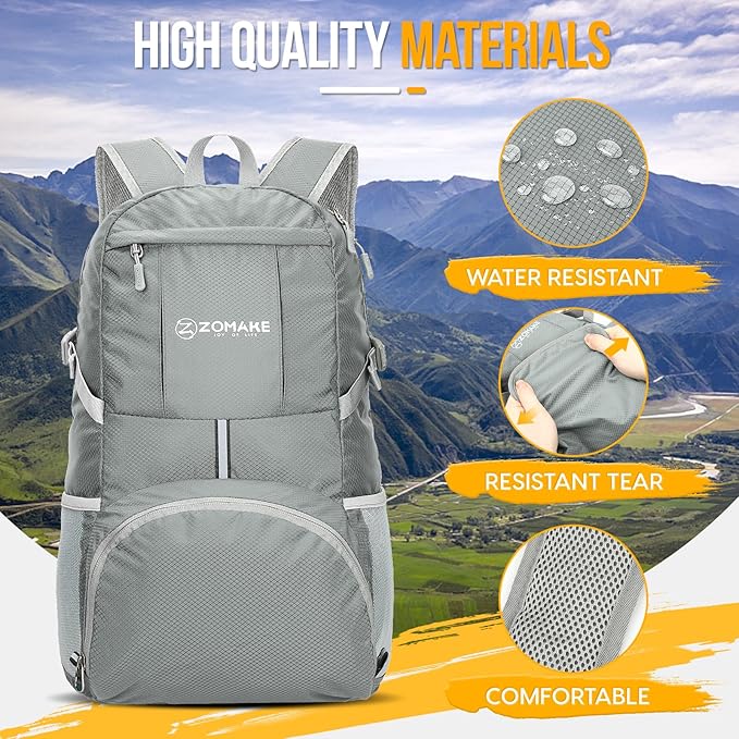 ZOMAKE Lightweight Packable Backpack 35L, Light Foldable Backpacks Water Resistant Collapsible