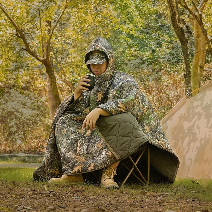 Poncho Liner Hoodie with Pocket Insulated Military Sleeping Bag Water Resistant for Outdoor Camping