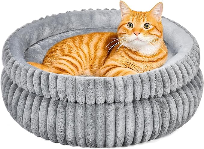 Dual-Layer Donut Cat Bed - Fluffy Round Bed for Small Pets - Ultra-Soft Cat Donut Bed for Cozy