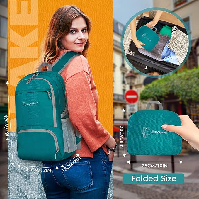 ZOMAKE Lightweight Packable Backpack 30L, Foldable Hiking Backpacks Water Resistant Compact Folding