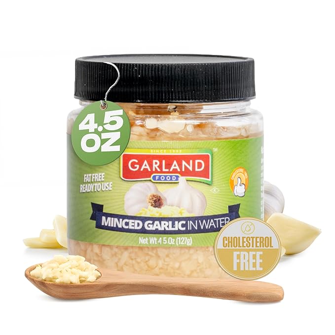 Garland Food Minced Garlic in Water 4.5 oz ??Made in the USA - Minced Garlic in Jar for Fresh