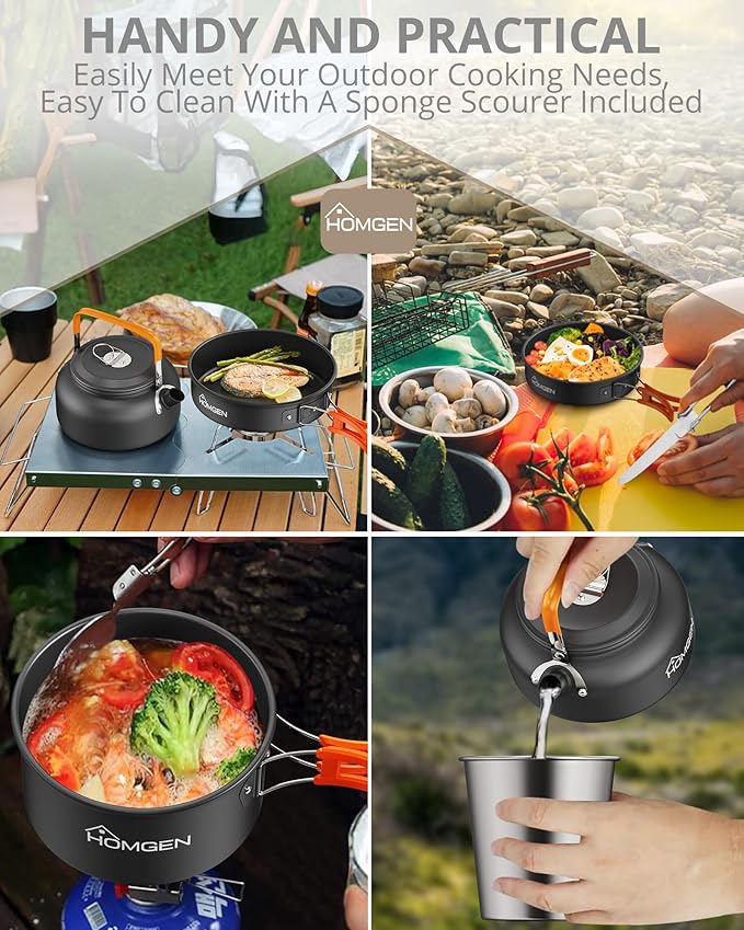 HOMGEN 12-Pieces Ultralight Anodized Aluminum Camping Cookware Set for 2 People - Nesting Pot/Pan