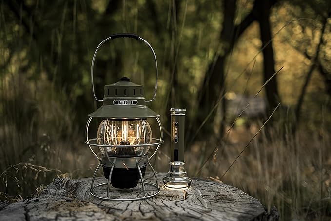 Barebones Railroad Lantern ??Olive Drab, Vintage-Inspired LED Camping Lantern with Rechargeable