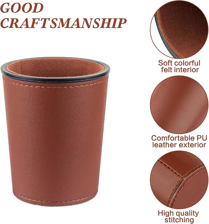 Felt-Lined PU Leather Dice Cup Set, 6 Quiet Shaker Cups With 36 Dice for Bar Party Yahtzee Farkle