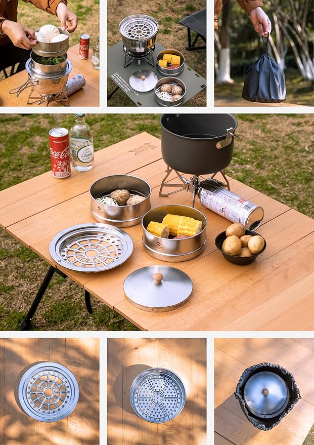 CAMPINGMOON Φ6.1'' Stainless Steel Double-layer Steamer for Diameter 5.9" to 7.7" cookers S363-2S