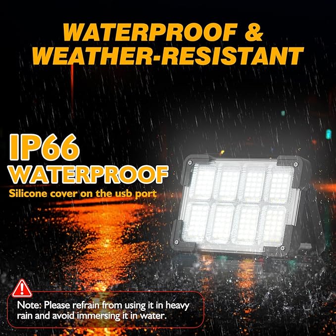 120W Solar Rechargeable Work Light, 144 LED 10000LM Led Work Light with 4 Modes, Portable Flood