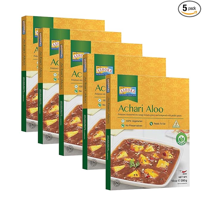 Ashoka Heat & Eat Entrees 1932, Plant-Based Pickled Cooked Potatoes, All-Natural, Real Achari Aloo