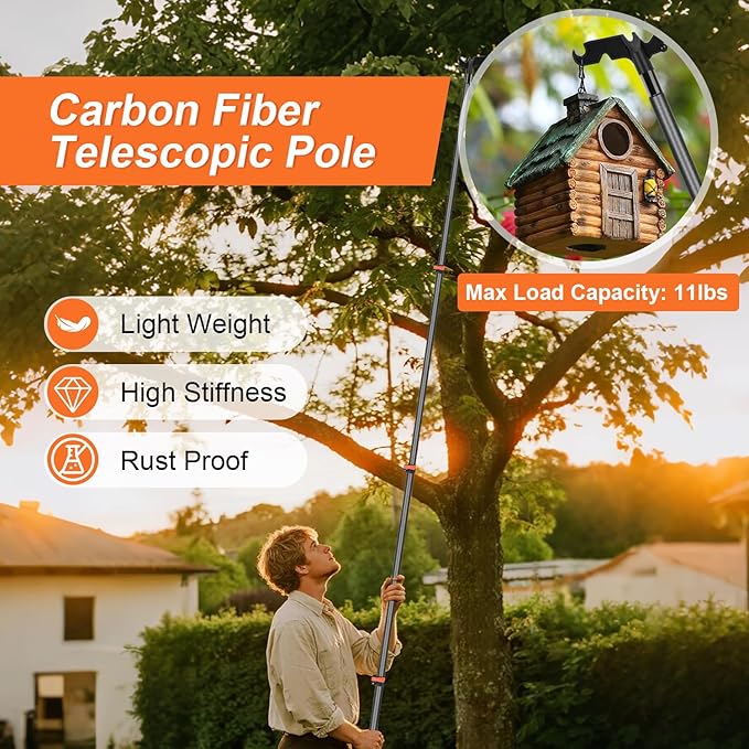 Carbon Fiber Christmas Light Hanging Pole 3.5-12FT, Telescopicing Light Hanging Pole with Utility