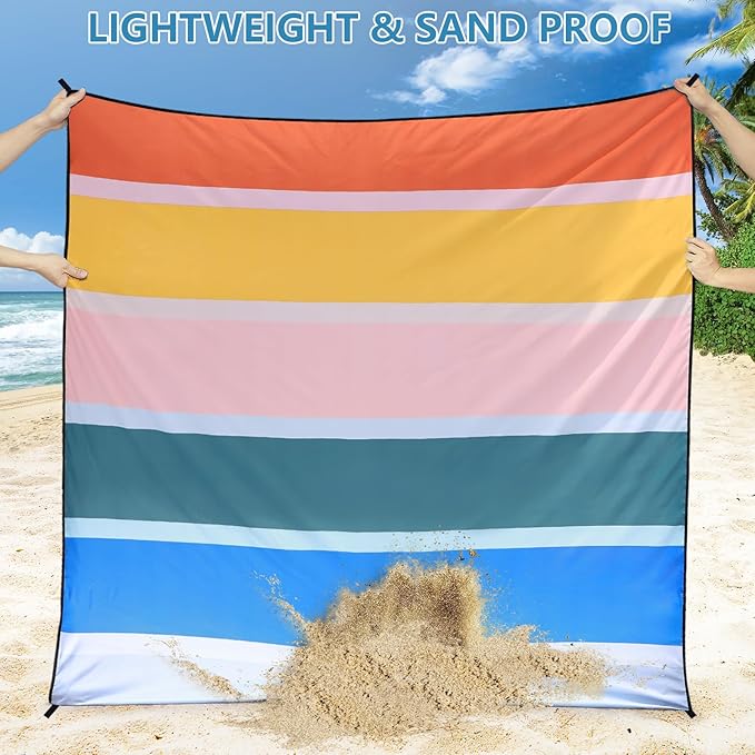 Beach Blanket Waterproof Sandproof Beach Mat 79" X 83"/10'x9'for 2-8 Adults Quick Drying Outdoor