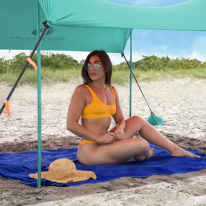 Red Suricata Family Beach Tent & Canopy, UPF50 Sun Shade, 4 Aluminum Poles, Sand Shovel, Medium