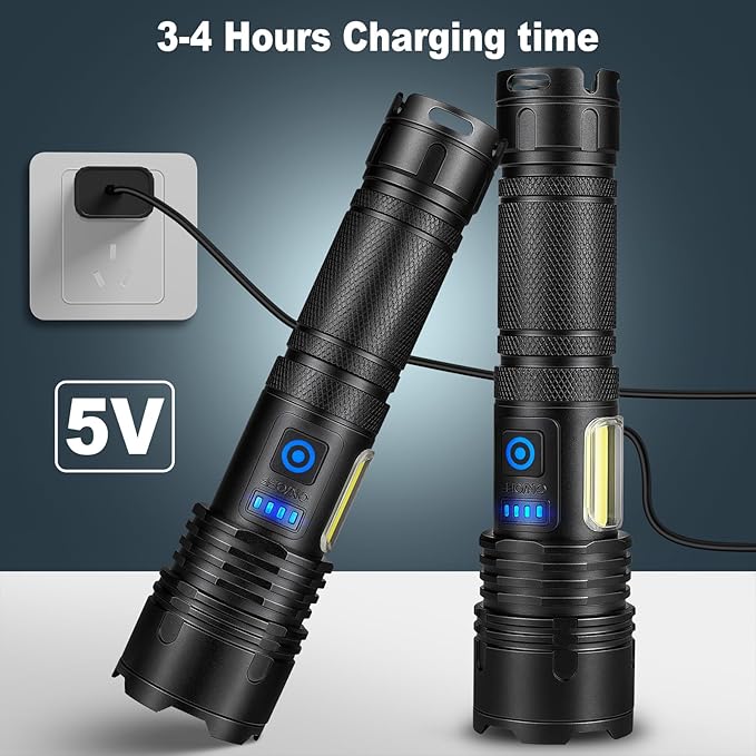 Cinlinso Rechargeable LED Flashlights High Lumens 2 Pack, 90000 Lumen Super Bright Flashlight, 7
