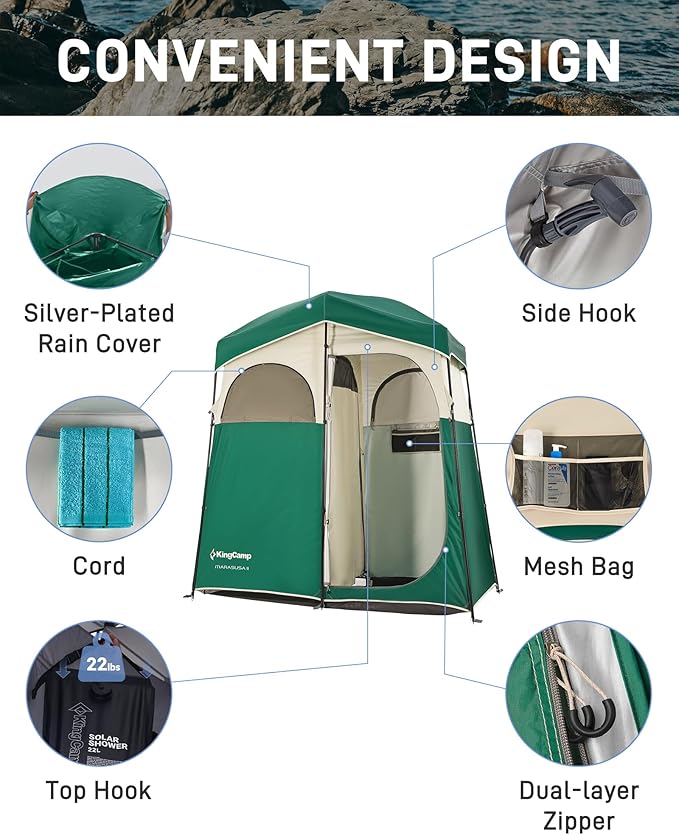 KingCamp Shower Tent, Portable Privacy Tent Outdoor Camping 1/2 Room Toilet Tents with Shower Bag &