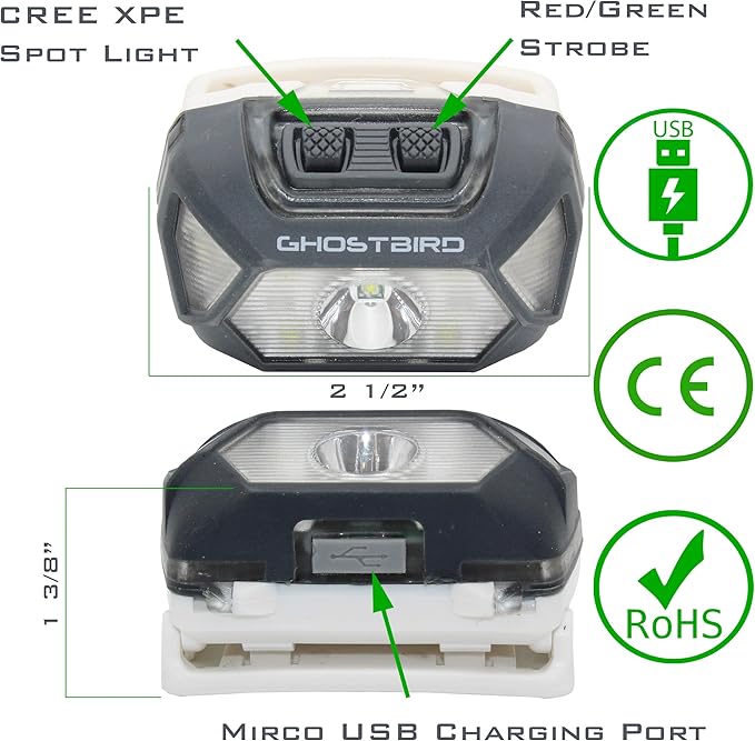 Ghost Bird Seiker X1 Head Lamp - LED Rechargeable Cree XPE - Waterproof IPX7, Freezeproof