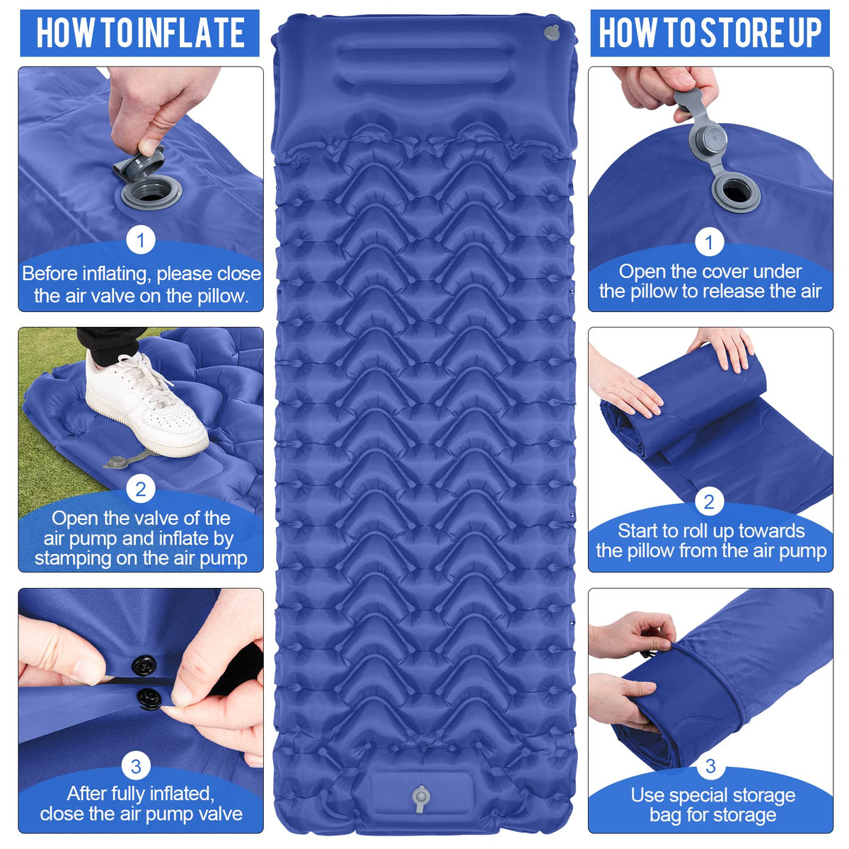 MOXILS Sleeping Pad, Ultralight Inflatable Sleeping Pad for Camping, Built-in Pump, Ultimate for