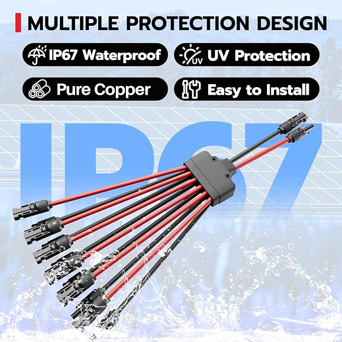 1 Pair Solar Panel Connectors Y Branch 2 to 12,Solar Parallel Connectors for 2-6 Solar Panels,10AWG