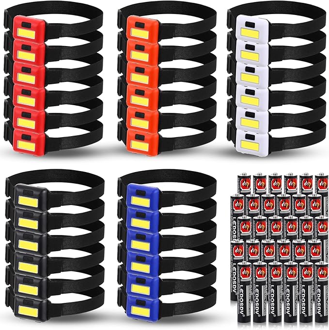 Treela 30 Pieces Led Headlamp Flashlight Outdoor Head Lamp Adjustable Headband Flashlights with 3