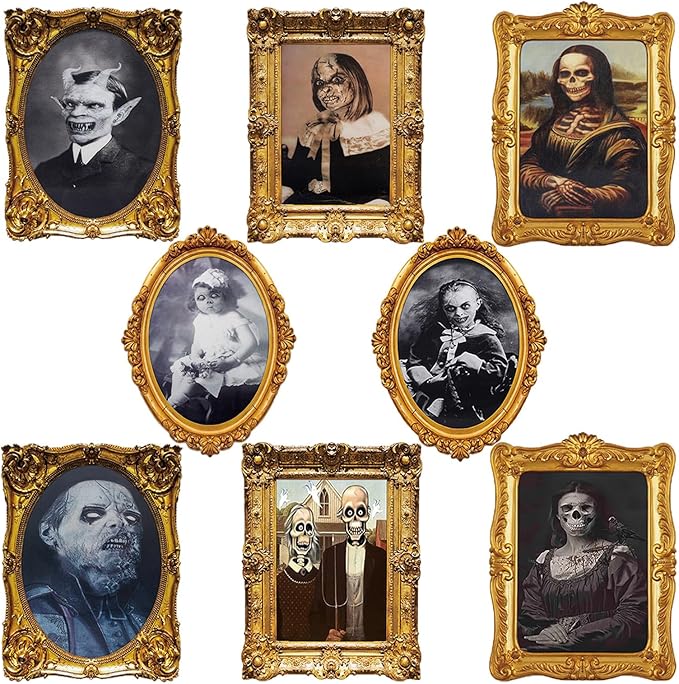 ECGER Halloween Decorations Indoor, Haunted Scary Decor - 3D Changing Face Pictures, Vintage Moving