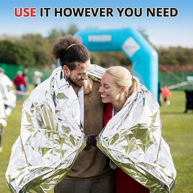 SecuCaptain Survival Emergency Thermal Blankets: 75 Pack Extra Large 84??x63??Space Mylar Blanket
