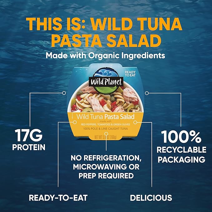 Wild Planet Ready-To-Eat Wild Tuna Pasta Salad With Organic Red Peppers, Tomatoes & Green Olives