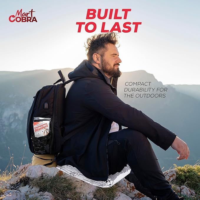 Mart Cobra Emergency Blanket 25-Pack Space Mylar Blankets Survival Gear and Supplies Reusable