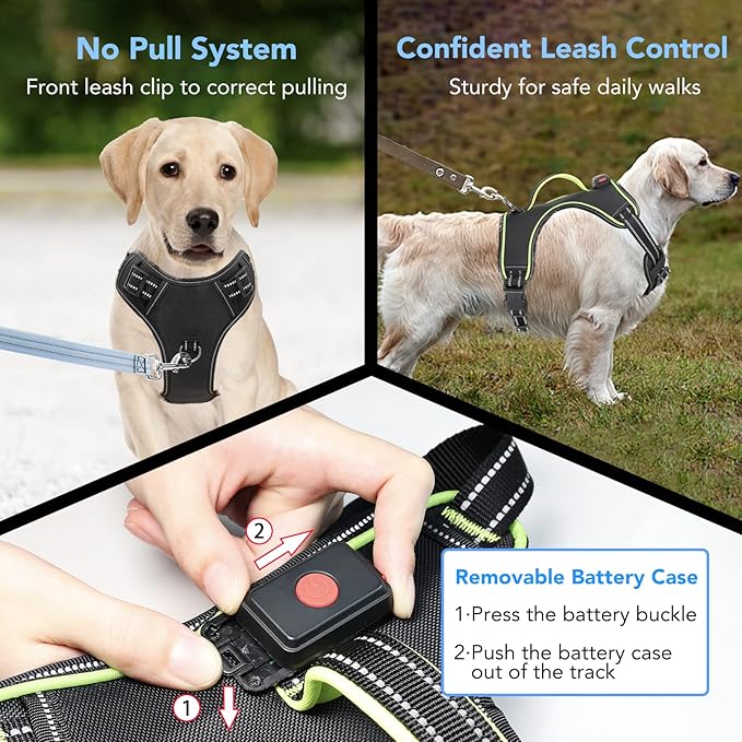 Light Up Dog Harness, No Pull LED Dog Harness with Handle, Rechargeable Lighted Safety Vest for