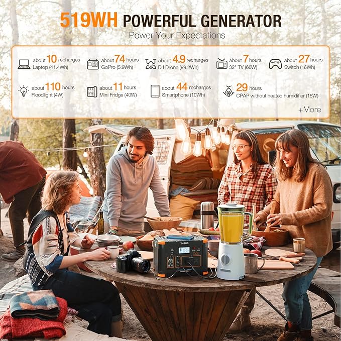 GRECELL Portable Power Station 500W, 519Wh/140400mAh Solar Generator Backup Lithium Battery Pack