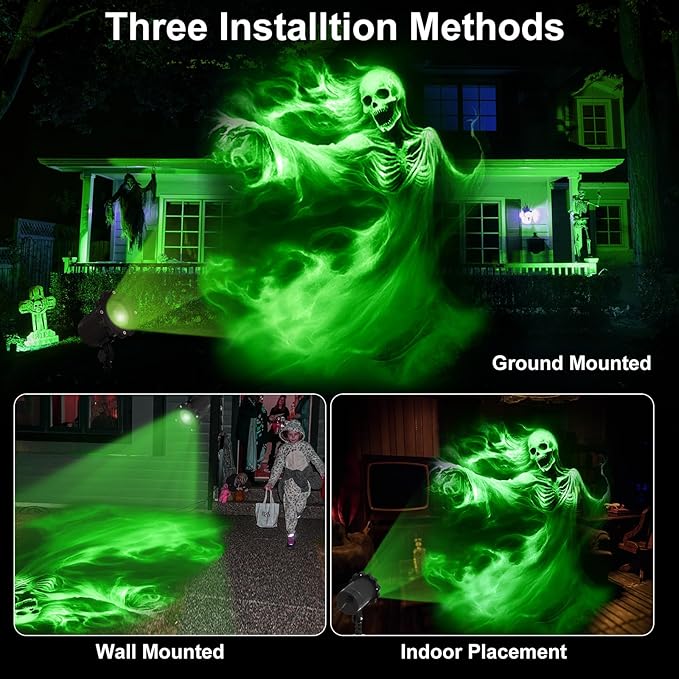 Treela Halloween Projector Lights Outdoor Indoor Dynamic Ghost Skull Lights Decoration Outside LED