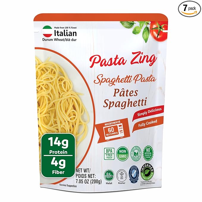 Pasta Zing Spaghetti Pasta Made with Italian Durum Wheat | Ready to Eat Meals in 60 seconds | Fully