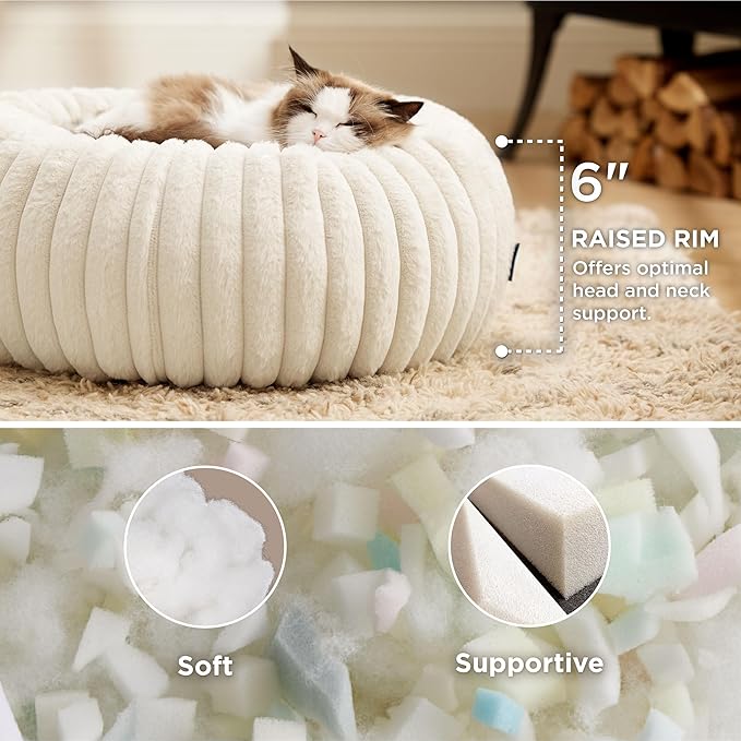 Bedsure Cat beds for Indoor Cats - Donut Dog Beds for Small Dogs with Corduroy Fleece & Anti Slip