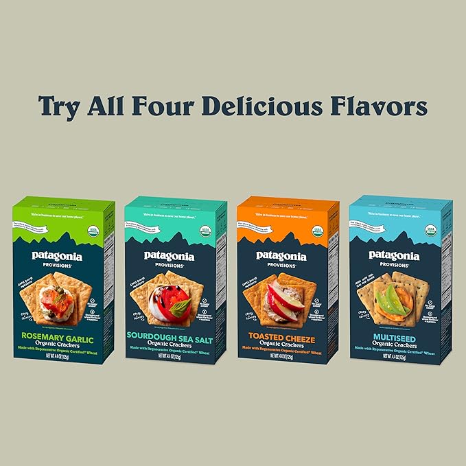 Patagonia Provisions Organic Sourdough Sea Salt Crackers (6 Pack) ??3g Plant Protein Per Serving